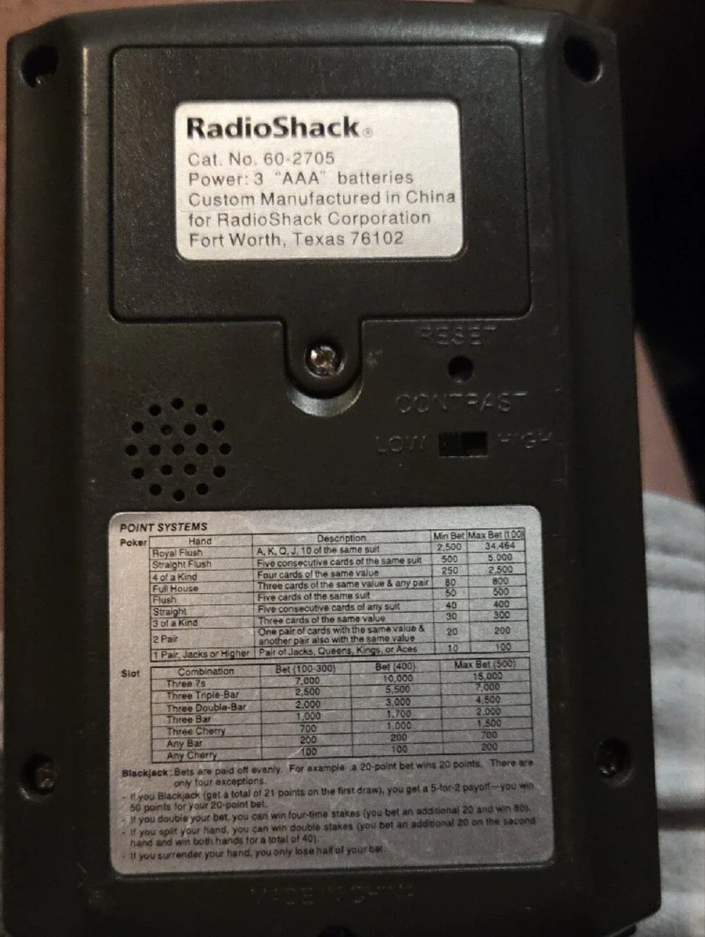 VTG Radio Shack Poker Slot Blackjack Handheld Game Large Screen 60-2704 Works